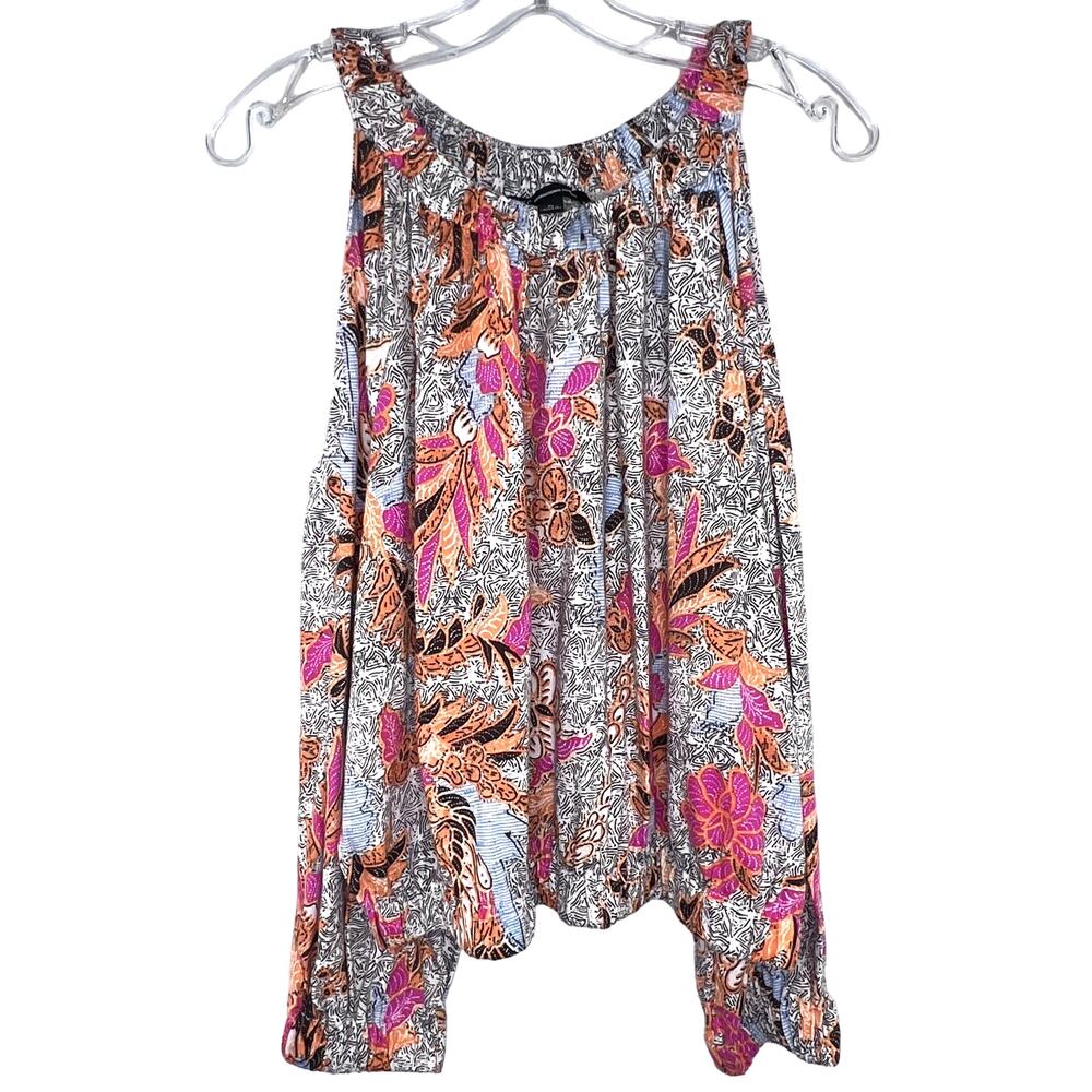 New INC Size Petite Large Floral Sleeveless Cutout Shoulder Long Sleeve Shirt